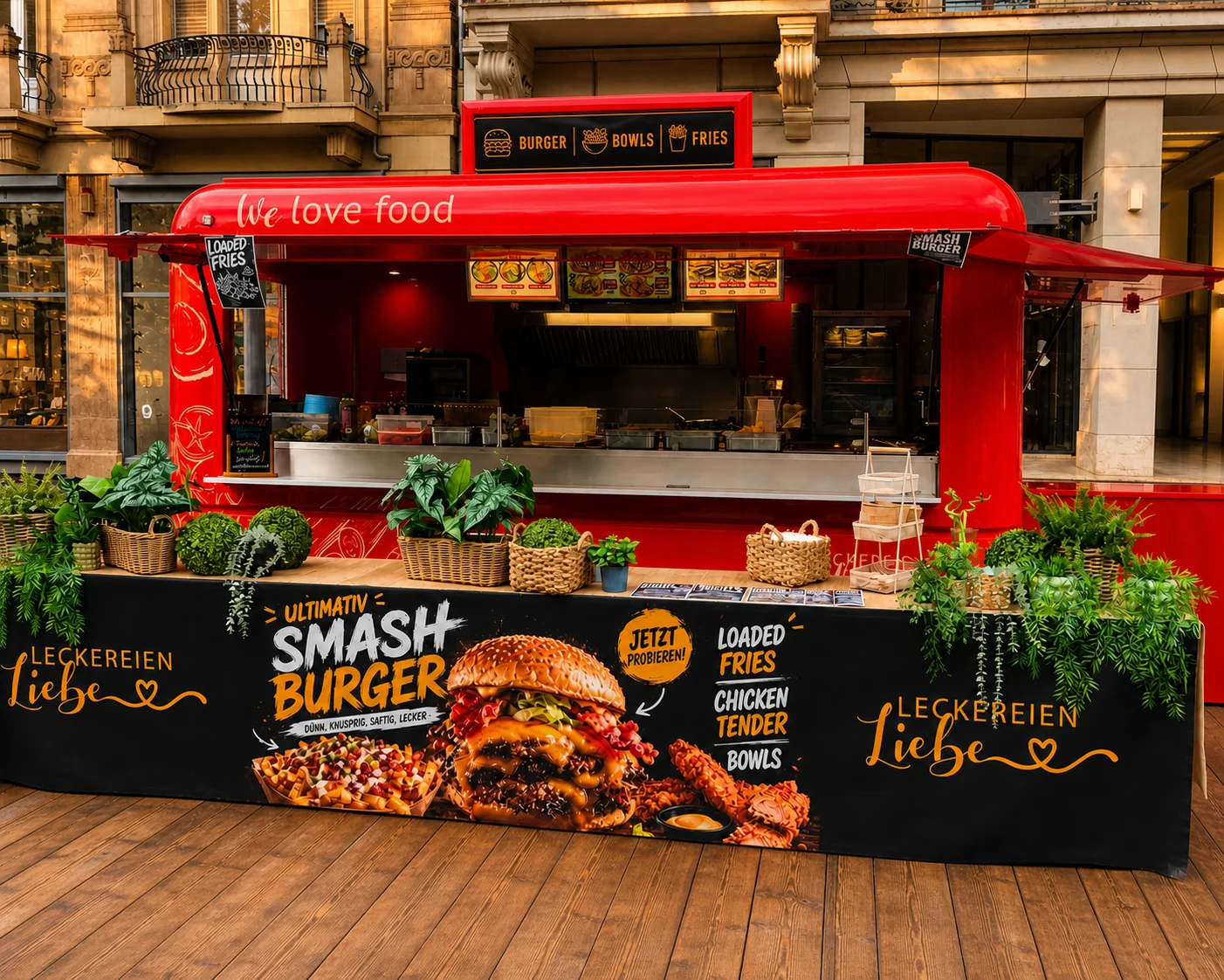 Roter Premium-Foodwagen