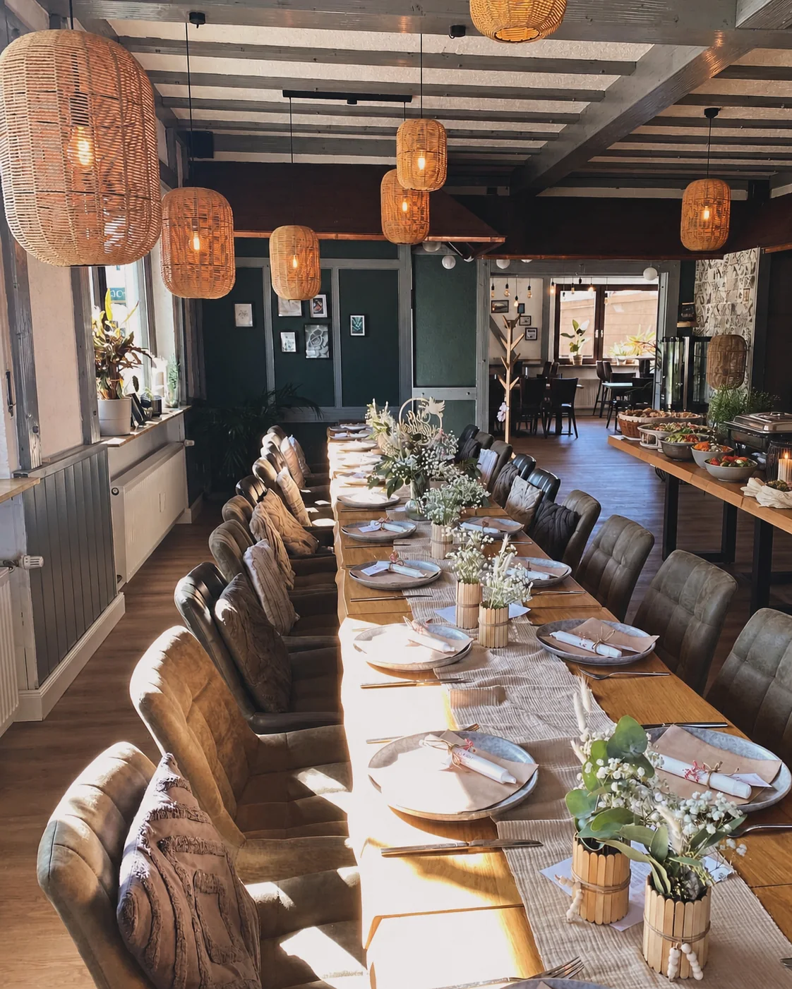 Festlich gedeckte Tafel mit Buffet